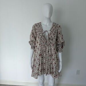 Zara Red and Cream Patterned Mini Dress